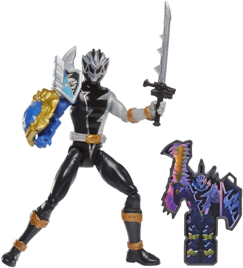 Power Rangers Dino Fury Black Ranger with Shield Sleeve 15 cm Action Figure Toy,