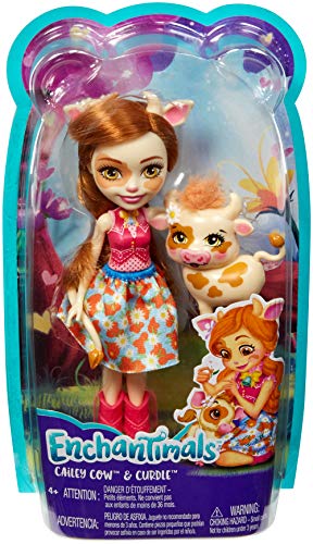 Enchantimals FXM77 Cailey Cow Doll 6&quot;, e figura di Curdle Animal Friend