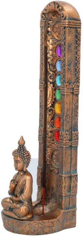 Nemesis Now Räuchergefäß, bronzierter Buddha, aufsteigende Chakren, Harz, 11 cm