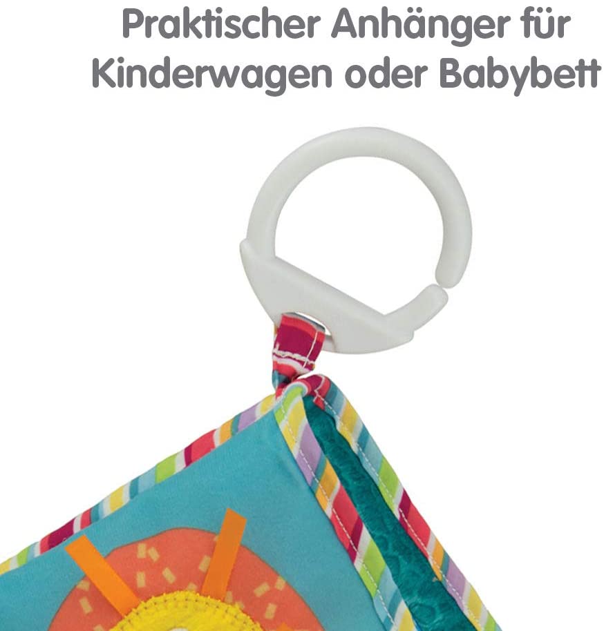 LAMAZE Classic Discovery Soft Book, Babybücher ab der Geburt mit Clip am Kinderwagen, strukturiertes Baby-Sensorspielzeug mit leuchtenden Farben, geeignet für Babys, Jungen und Mädchen von 0 bis 6 Monaten