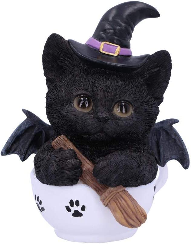 Nemesis Now Kit Novelty Tea Cup Witch Cat Figurine, Polyresin, Black