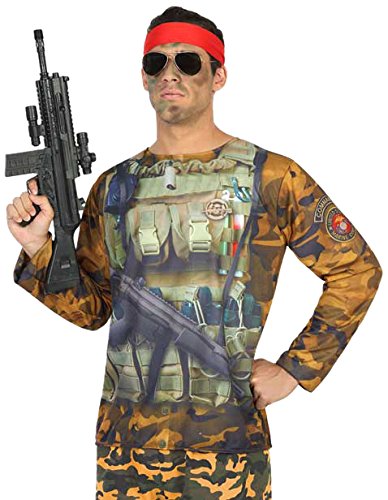ATOSA 29767 Costume T-Shirt Military Man M-L Green-Carnival, Grobe