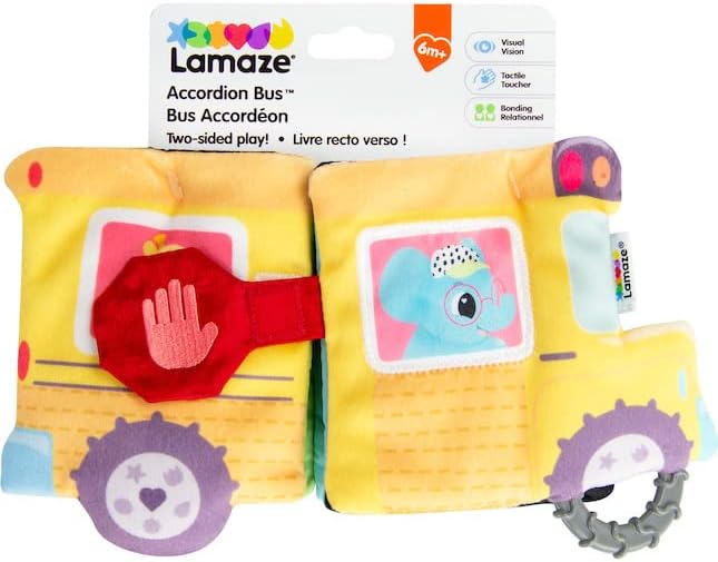 LAMAZE Akkordeon-Bus, Spielzeug für Neugeborene, Beißring und Quietscher, sensorisches Spielzeug für Babys