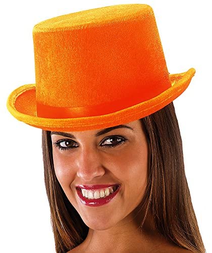 Carnival Toys 5964 Cappello, cilindro in Velluto e Feltro, Arancio Fluorescente