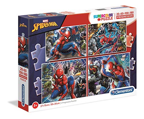 Clementoni 21410 Spiderman 21410-Spiderman-20 + 60 + 80 + 180pc Puzzle Set, Mult