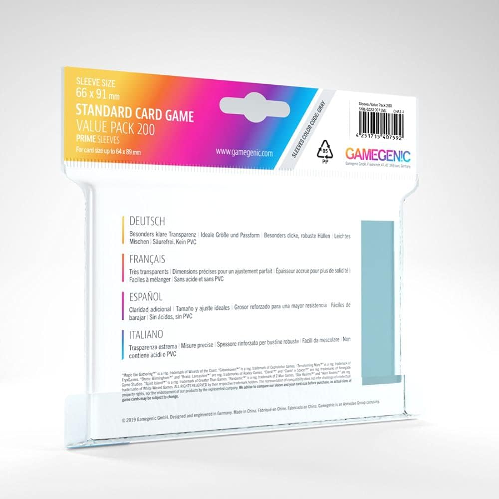Gamegenic | Standard Card Game Value Pack Matte Sleeves- Clear (200ct.)
