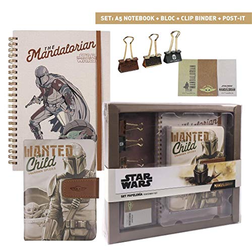 Cerda Mandalorian The Child Stationery Set with Notebook, Stickers and Clips-Off