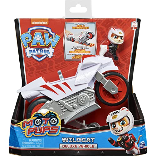 PAW Patrol Moto Pups Wildcats Deluxe-Rückziehmotorradfahrzeug mit Wheelie-Funktion