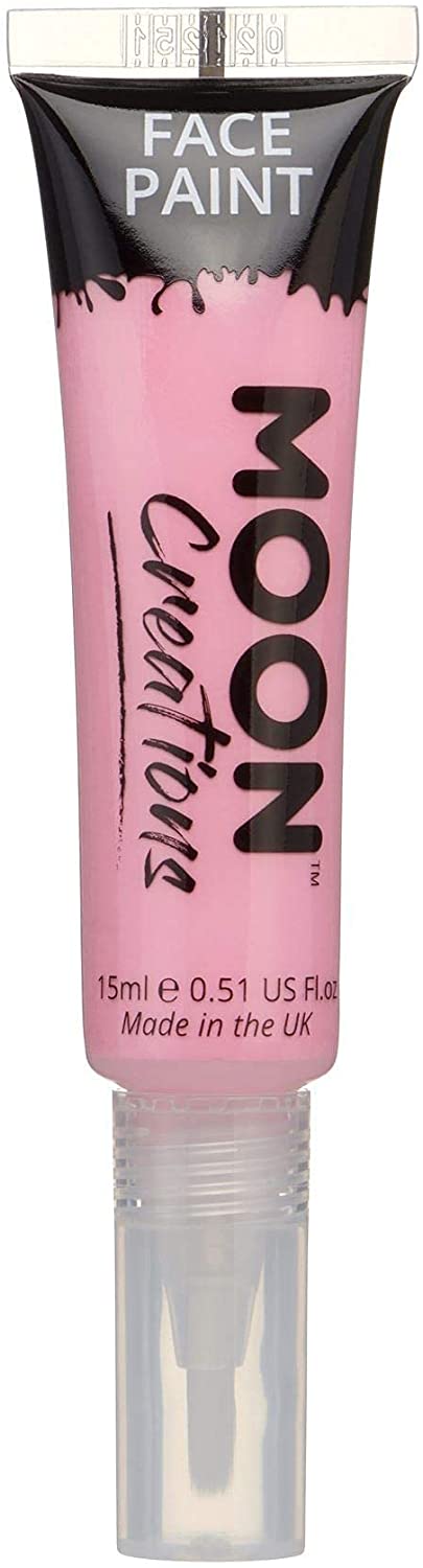 Face & Body Paint with Brush Applicator by Moon Creations - Pink - Water Based Face Paint Makeup for Adults, Kids - 15ml