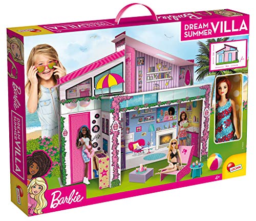 Barbie Dream House Rollenspiel-Puppenhaus, zweistöckige Ferienvilla, Möbel arrangieren und dekorieren – Malibu-Haus mit Puppe