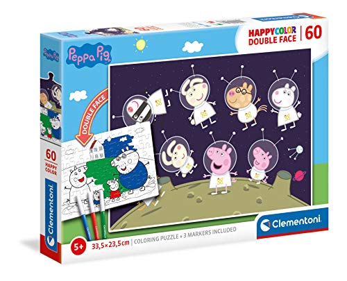 Clementoni 26096, Peppa Pig Double Face Supercolor Puzzle for Children - 60 Piec