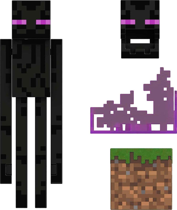 Minecraft Diamond Enderman Actionfigur mit Zubehör, einschließlich beflocktem Gras