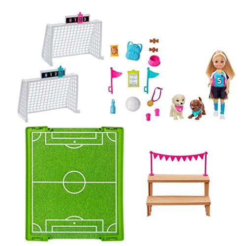 Barbie Chelsea Fußball-Spielset, mit Chelsea-Puppe und 2 Welpenfreunden