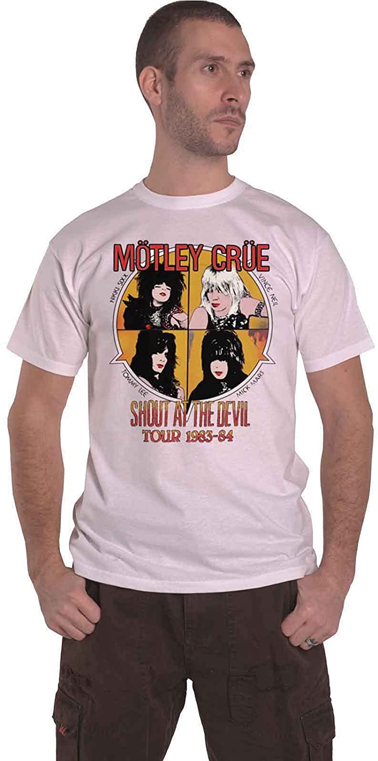 Amplified Motley Crue T Shirt Shout at The Devil Official Mens Vintage White