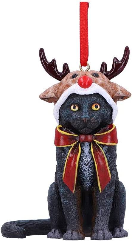 Nemesis Now Rentier-Katze-Hängeornament (LP), 9 cm, Schwarz