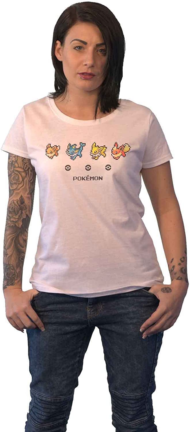 Pokemon – Eeveelutions – Damen-Kurzarm-T-Shirt, Weiß, XXL