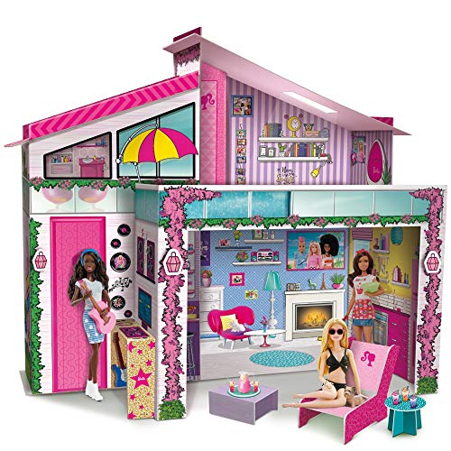 Barbie Dream House Rollenspiel-Puppenhaus, zweistöckige Ferienvilla, Möbel arrangieren und dekorieren – Malibu-Haus mit Puppe