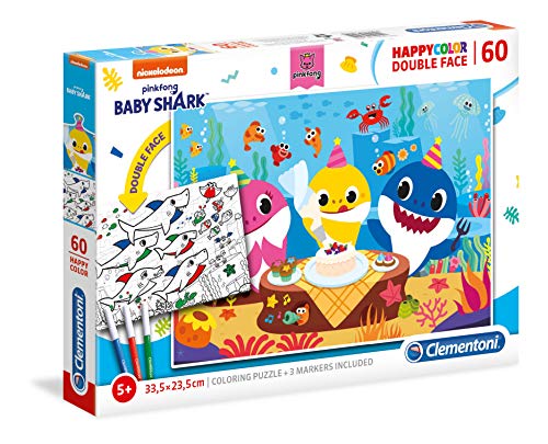 Clementoni 26095, Baby Shark Supercolor Double Face Malpuzzle für Kinder