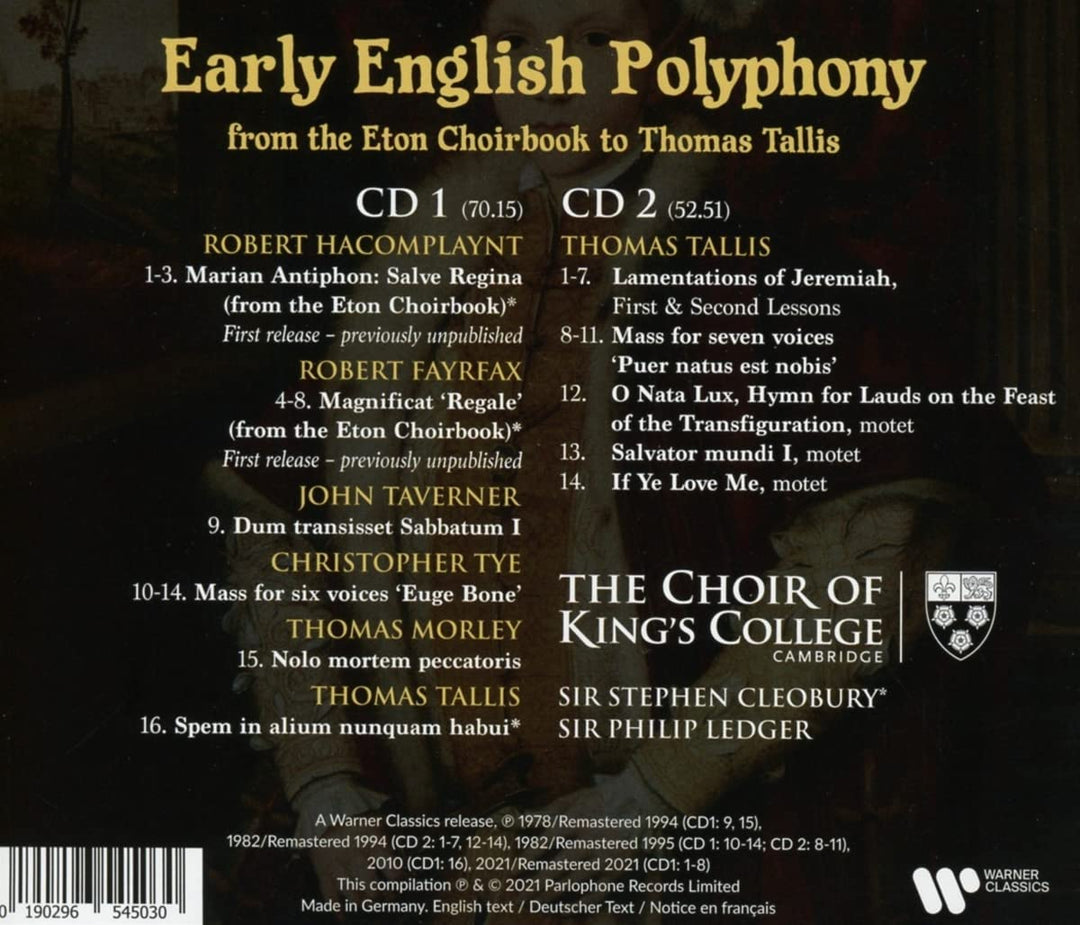 Chor des King's College, Cambridge – Frühe englische Polyphonie – Vom Eton Choirbook bis Thomas Tallis [Audio-CD]