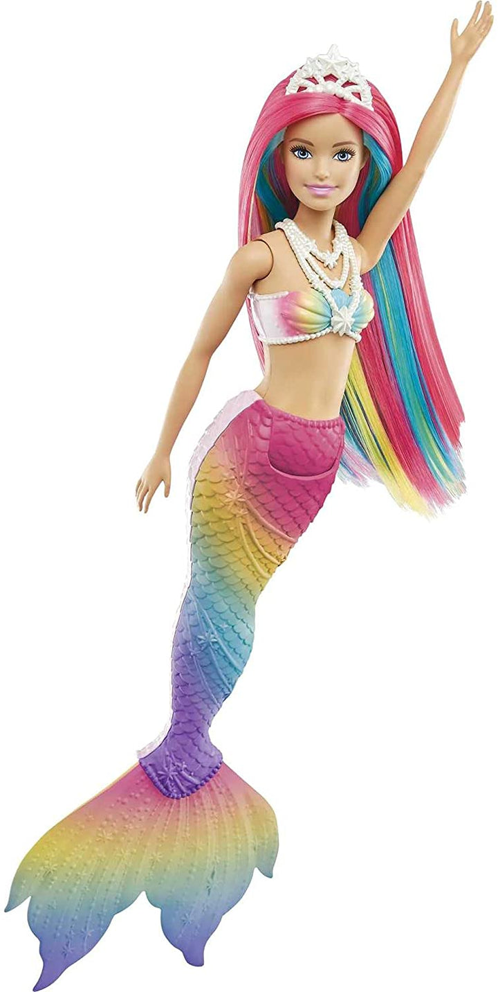 Barbie Dreamtopia Rainbow Magic Mermaid-Puppe mit Regenbogenhaar und wasseraktivierter Farbwechselfunktion, Geschenk für 3- bis 7-Jährige