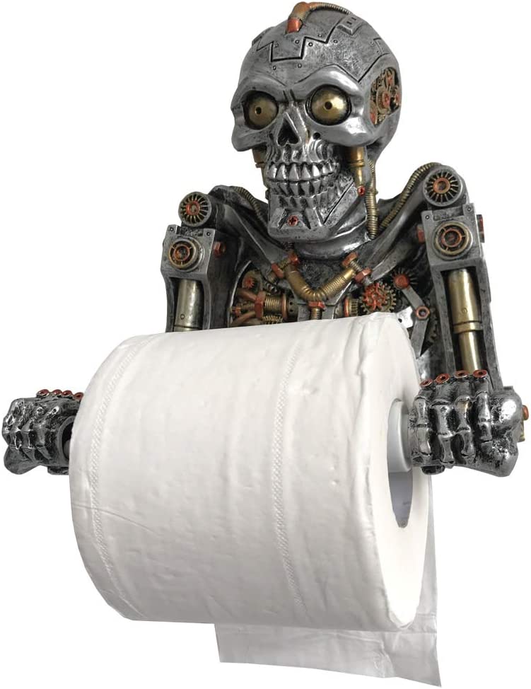 Nemesis Now Steampunk Humanoid Helper Toilet Roll Holder, Polyresin, Silver, One