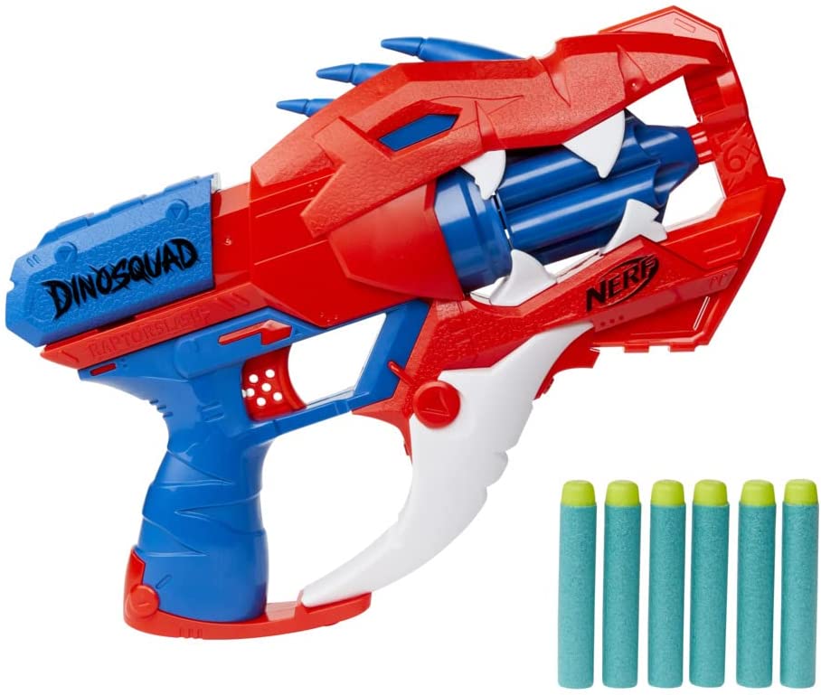 Nerf DinoSquad Raptor-Slash Dart Blaster, 6-Dart rotierende Trommel, Slam Fire, 6 Ner