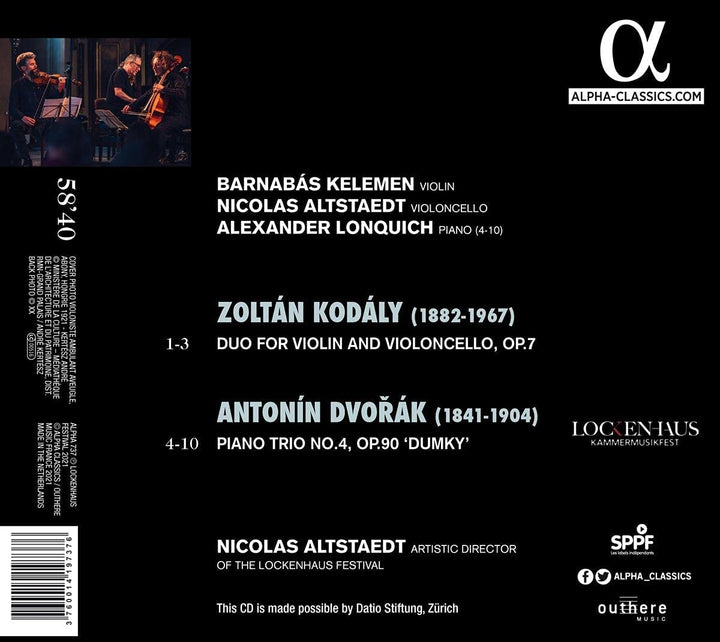 Kodály: Duo für Violine und Violoncello, Op. 7 - Dvoák: Klaviertrio, Op. 90 Dumky [Audio CD]