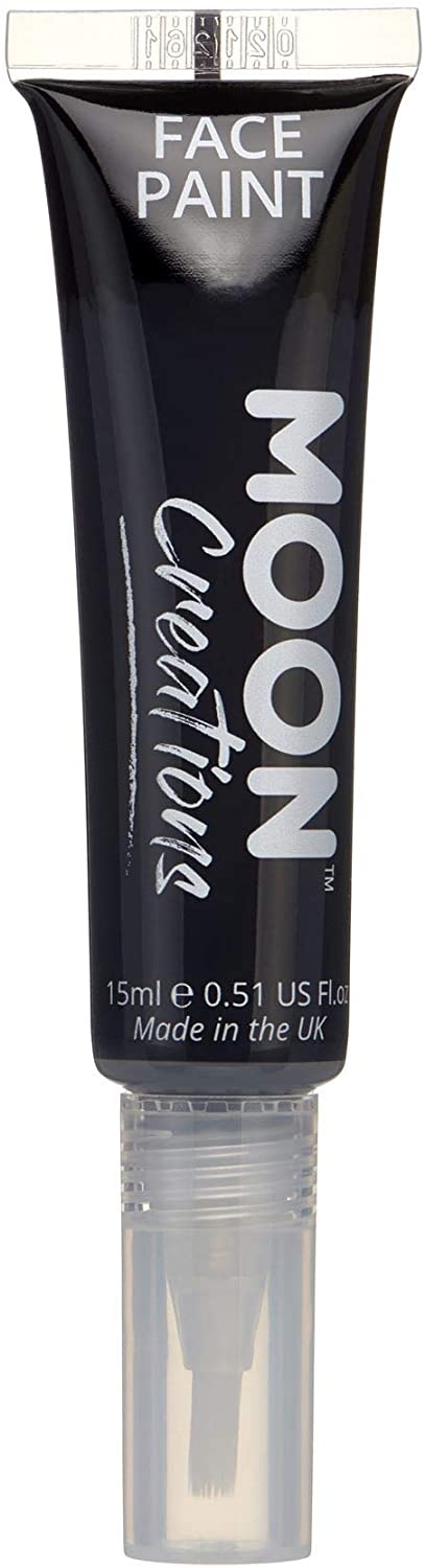 Face & Body Paint with Brush Applicator by Moon Creations - Black - Water Based Face Paint Makeup for Adults, Kids - 15ml