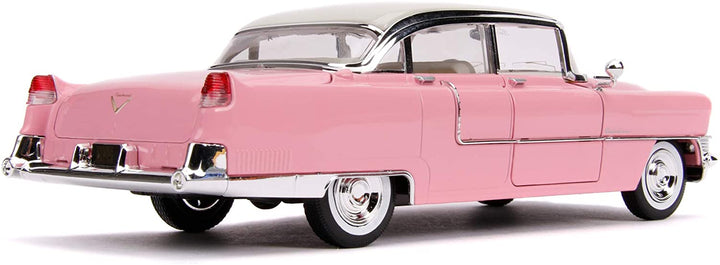Jada Toys Elvis Presley Cadillac Fleetwood 1955, Druckguss im Maßstab 1:24, Türen zum Öffnen, Kofferraum und Motorhaube, inklusive Elvis-Figur, Pink
