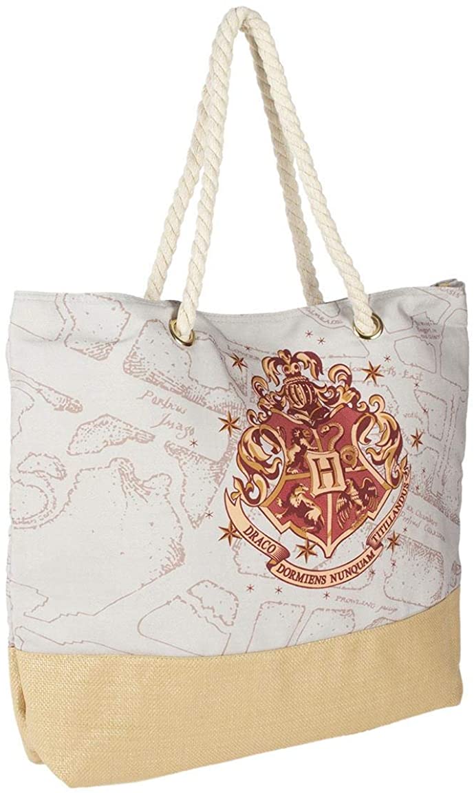 CERDA LIFE'S LITTLE MOMENTS 2100003313, große Harry-Potter-Strandtaschen, offiziell lizenziert von Warner Bros. für Damen, Beige