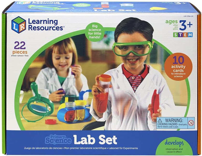Learning Resources LSP2784-UK Primärwissenschaftsset, praktisches Laborset für Kinder, leicht verständliche Aktivitäten, Becher, Lupe, Trichter, Pipette, 22 Teile, mehrfarbig
