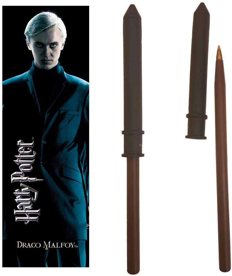 The Noble Collection Harry Potter Draco Malfoy Zauberstab, Stift und Lesezeichen – 9 Zoll (23 cm) Briefpapier-Set – offiziell lizenziertes Filmset, Film-Requisiten, Zauberstab-Geschenke