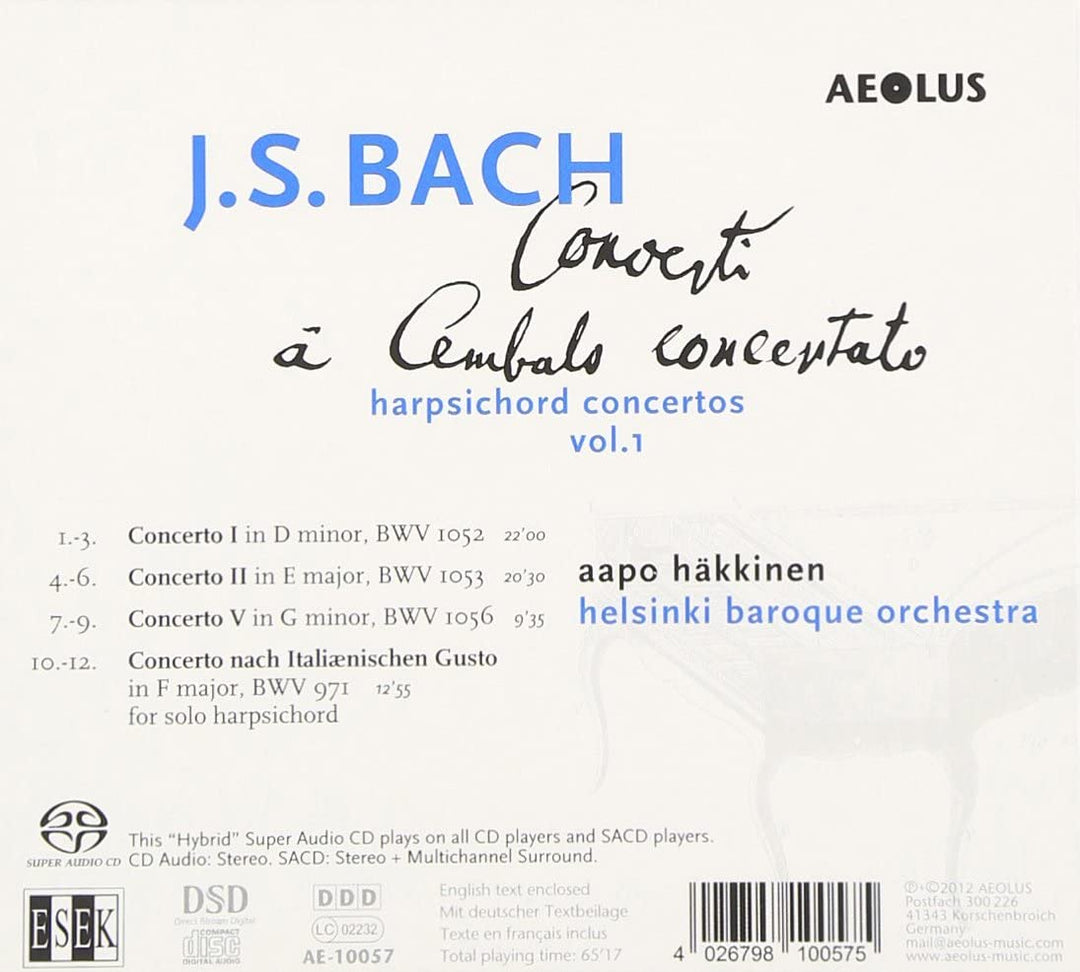 Johann Sebastian Bach: Concerti a Cembalo concertato, Vol. 1 - [Audio CD]
