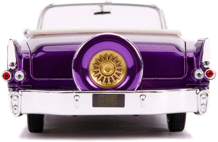 Jada Toys 253255011 1956 Presley Cadillac Eldorado Druckguss-Spielzeugauto, Türen, Kofferraum und Motorhaube offen, inklusive Elvis-Figur, Maßstab 1:24, Lila