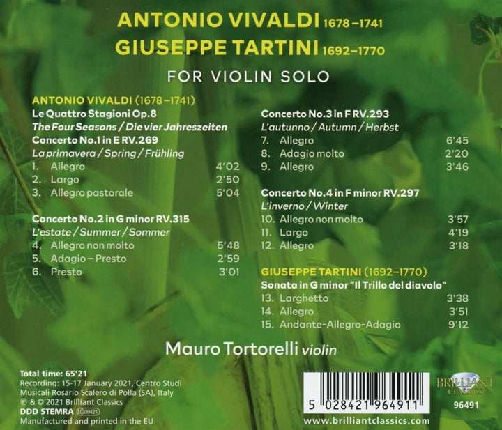 Le Quattro Stagioni and Devil's Trill Sonata - for Violin Solo [Audio CD]