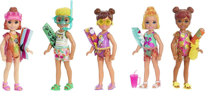 Barbie GTT25 Chelsea Color Reveal Doll with 6 Surprises: 4 Bags with Cover-Up, Shoes, Towel & Accessory, Multicolor, 15.88 cm*8.4 cm*8.4 cm