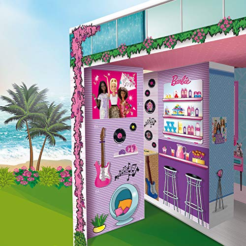 Barbie Dream House Rollenspiel-Puppenhaus, zweistöckige Ferienvilla, Möbel arrangieren und dekorieren – Malibu-Haus mit Puppe