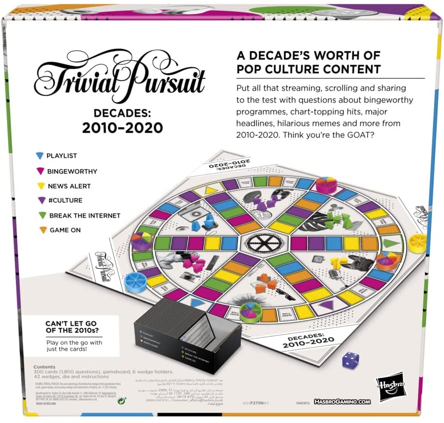 Hasbro Gaming Trivial Pursuit Decades 2010 bis 2020 Brettspiel für Erwachsene und Tee