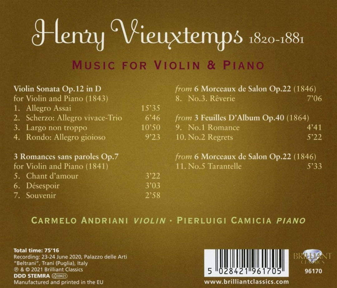 Vieuxtemps: Music for Violin and Piano [Audio CD]