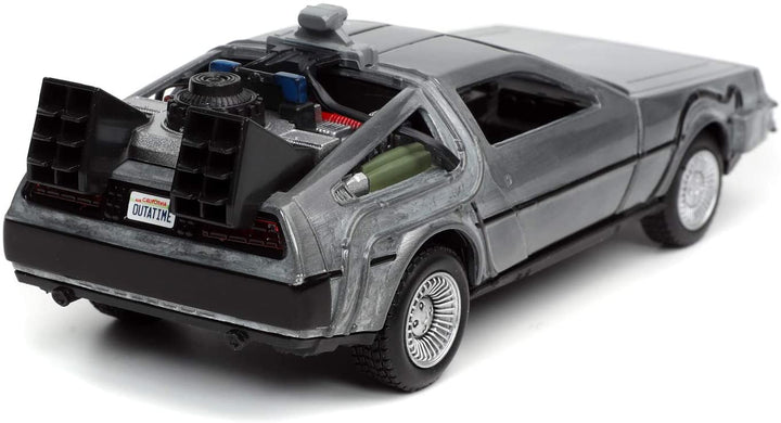 Jada Toys 253252017 Time Machine Zurück in die Zukunft 1, Druckgussauto mit aufklappbaren Türen, Maßstab 1:32, Metallic-Silber