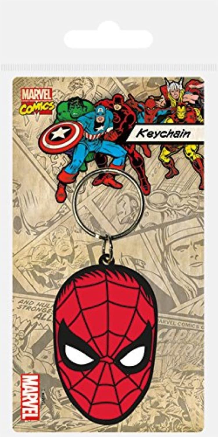 MARVEL Spider-Man-Face Gummi-Schlüsselanhänger, Metall, Rot, Weiß und Schwarz, 40 x 40 cm