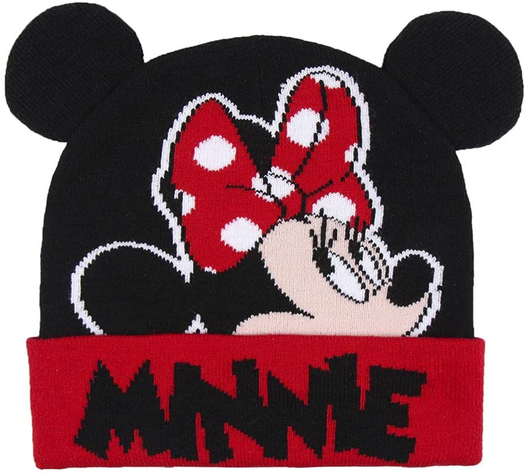 Cuffia Schwarz-rote Minnie-Mütze mit Babyohr. Wintermütze