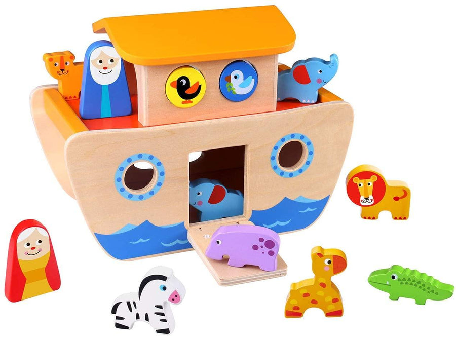 Tooky Toy Wooden Toy for Children - Noah's Ark Including Colorful Blocks and Animals - Yachew
