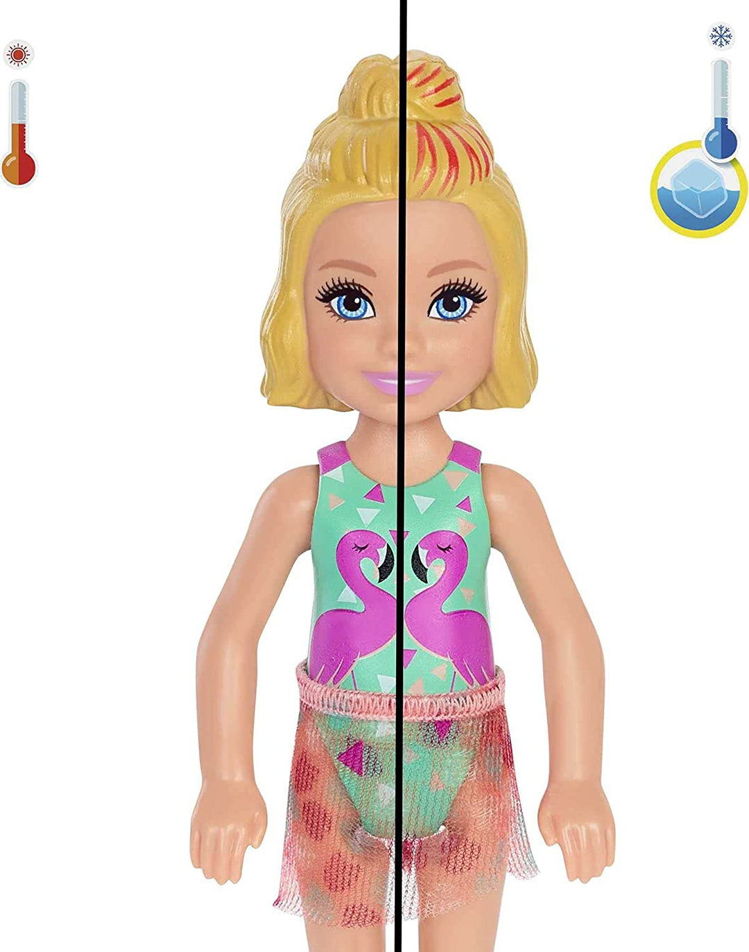 Barbie GTT25 Chelsea Color Reveal Puppe mit 6 Überraschungen: 4 Taschen mit Abdeckung, Schuhe, Handtuch und Zubehör, mehrfarbig, 15,88 cm x 8,4 cm x 8,4 cm