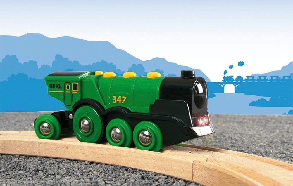 BRIO World Big Green Action Locomotive Battery Powered Wooden Train for Kids Age 3 Years and Up - Compatible with all BRIO Railway Sets & Accessories
