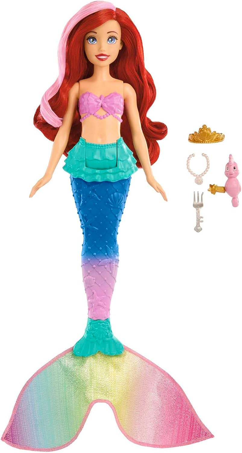 Disney Princess Toys, schwimmende Meerjungfrau-Puppe Ariel mit farbwechselnden Haaren und Tai