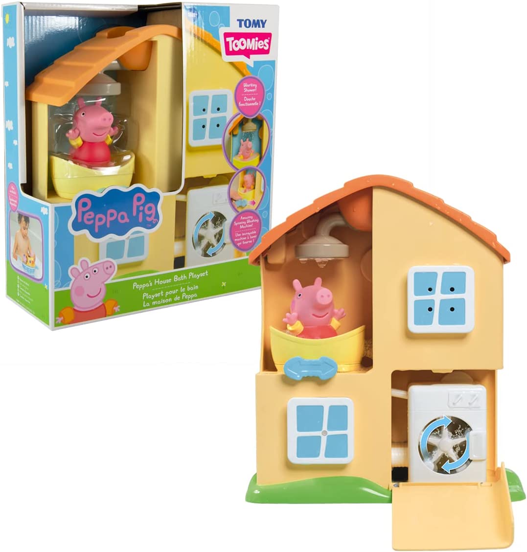 TOMY Toomies E73415 Peppa's House Badespielset Peppa Pig Spielzeug Fenstersprinkler &amp;