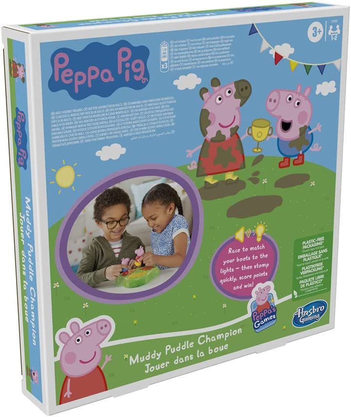 Peppa Pig Muddy Puddle Champion Brettspiel für Kinder ab 3 Jahren, Vorschulspiel für 1–2 Spieler, mehrfarbig