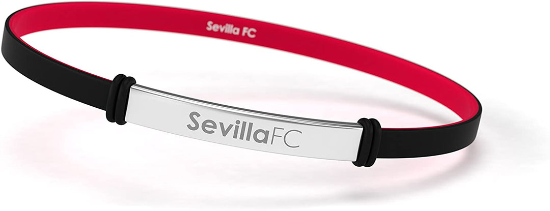 Sevilla FC Fashion Black Junior Bracelet for Women and Children Sevillista Silicone and Stainless Steel Bracelet