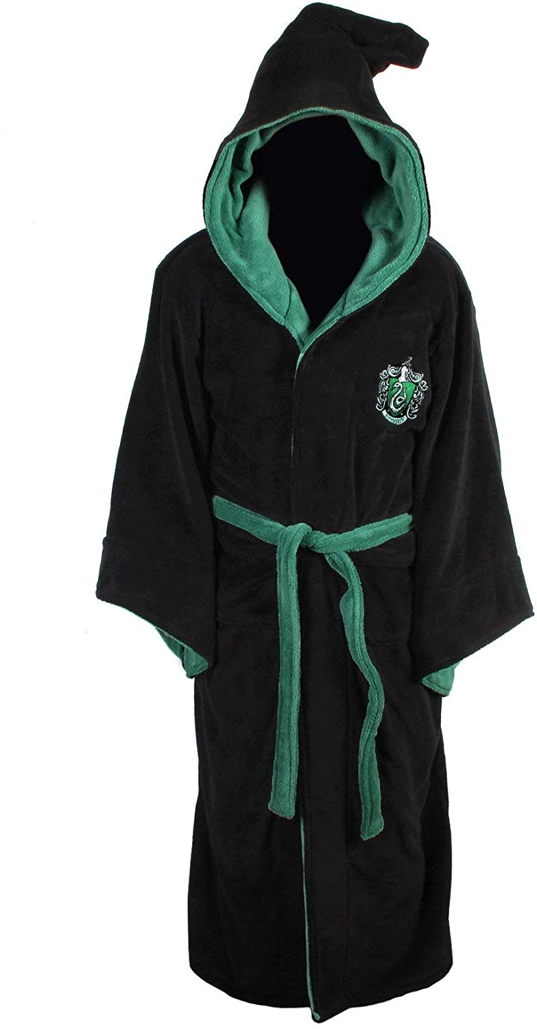 Groovy Slytherin Harry Potter Hooded Bathrobe, Polyester, Black, One Size